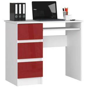 Dizajnový písací stôl JIŘÍ90L, biely / červený lesk