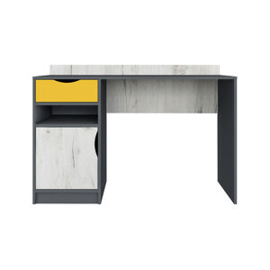 RANDY písací stôl, biely craft / grafit / žltá