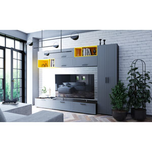 GLAMY 1 moderná obývacia stena, marengo/wenge/žltá