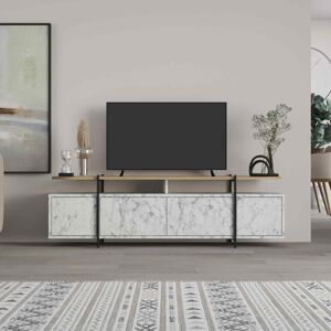 Luxusný TV stolík WUJI, biely Carrara / dub