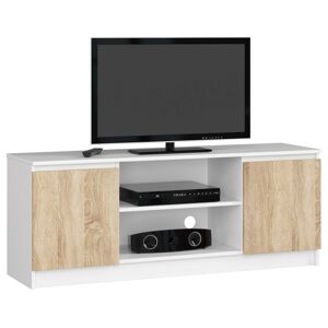 Dizajnový TV stolík ROMANA140, biely / dub Sonoma