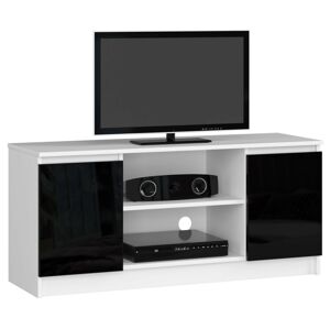 Moderný TV stolík ROMANA120, biely / čierny lesk