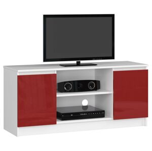 Moderný TV stolík ROMANA120, biely / červený lesk