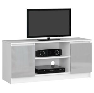 Moderný TV stolík ROMANA120, biely / metalický lesk