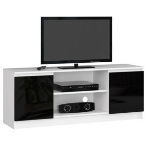 Dizajnový TV stolík ROMANA140, biely / čierny lesk