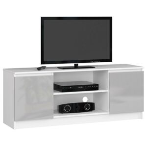 Dizajnový TV stolík ROMANA140, biely / metalický lesk