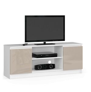 Dizajnový TV stolík ROMANA140, biely / cappuccino lesk